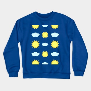 Sun and Clouds Pattern in Blue Crewneck Sweatshirt